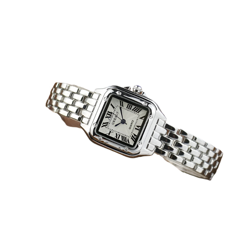 Adeline - Damski Kwadratowy Srebrny Zegarek Kwarcowy, Wyrafinowany i Elegancki