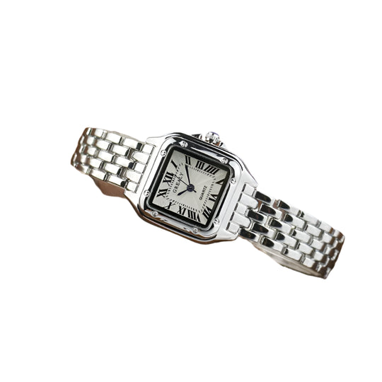 Adeline - Damski Kwadratowy Srebrny Zegarek Kwarcowy, Wyrafinowany i Elegancki