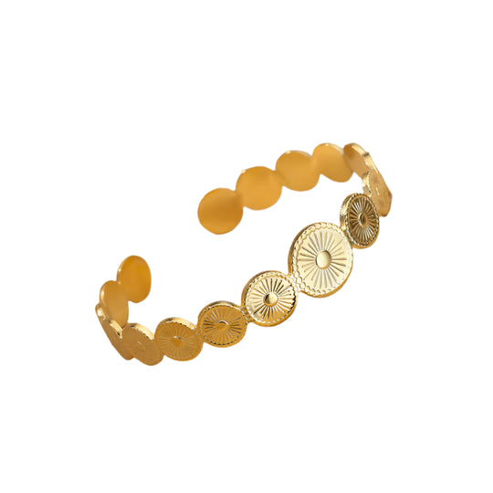 Alicja - Damska Złota Bransoletka ze Stali Nierdzewnej z Zawieszką Słońce, Elegancka i Vintage