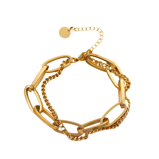 Lena - Damski Zestaw Podwójnych Bransoletek w Błyszczącym Złocie, Elegancki i Promienny