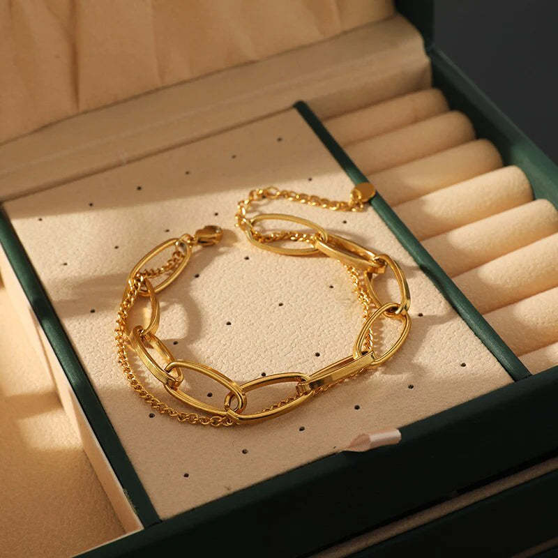 Lena - Damski Zestaw Podwójnych Bransoletek w Błyszczącym Złocie, Elegancki i Promienny